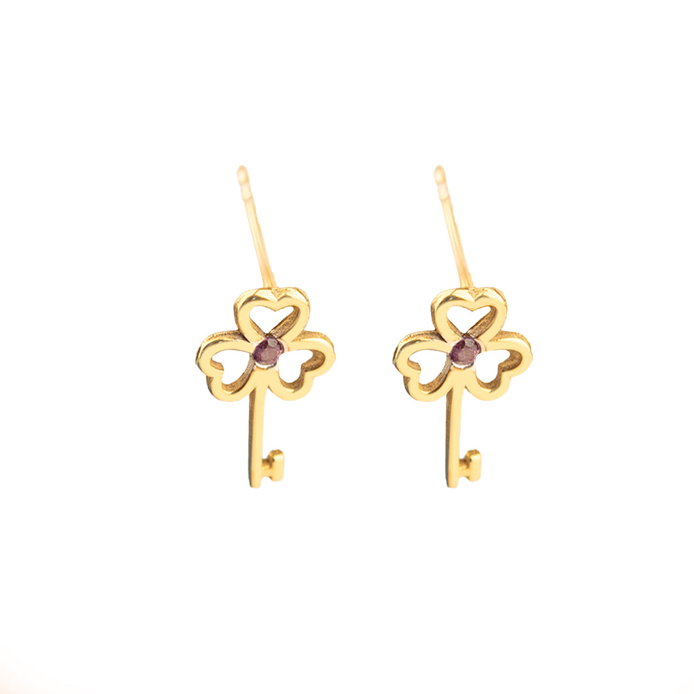 925 Sterling Silver Birth Stone Key Earrings