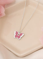 925 Sterling Silver Pink Enamel Butterfly Necklace