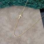 925 Sterling Silver Sideways Tiny Cross Necklace