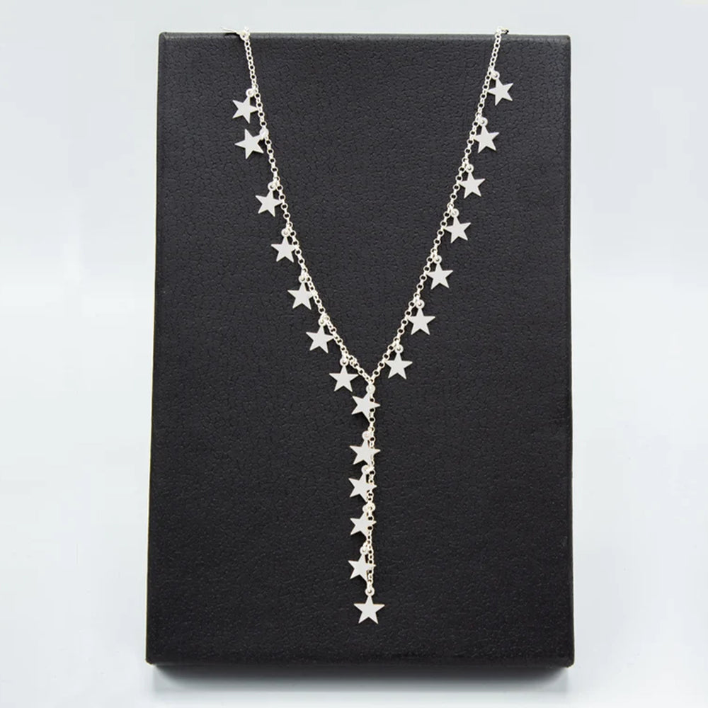 925 Sterling Silver Dangling Stars Necklace (Zi̇nci̇ri̇ Cs40088)