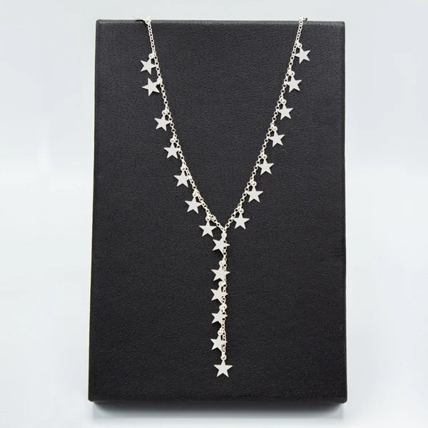 925 Sterling Silver Dangling Stars Necklace (Zi̇nci̇ri̇ Cs40088)