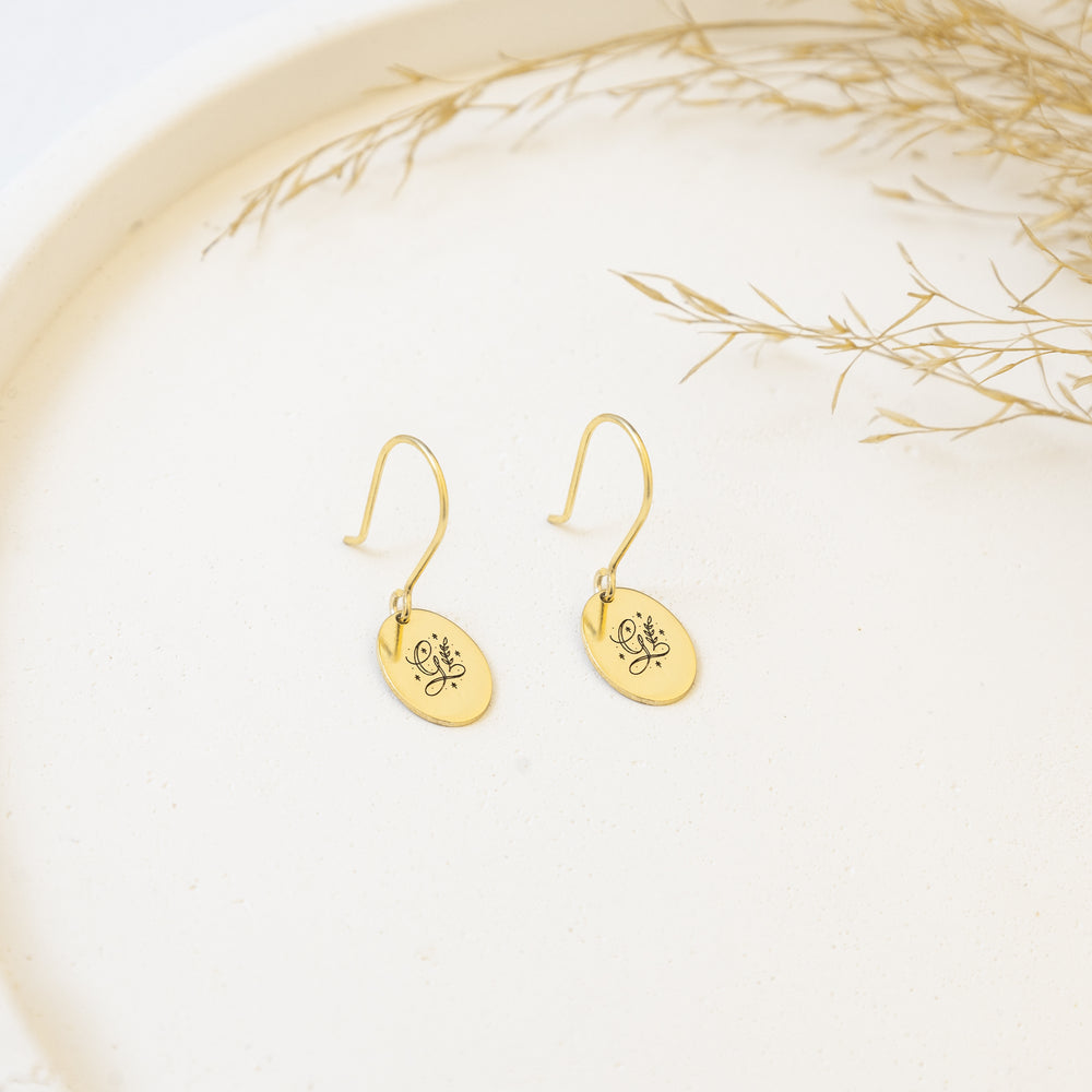 925 Sterling Silver Oval Initial Earrings