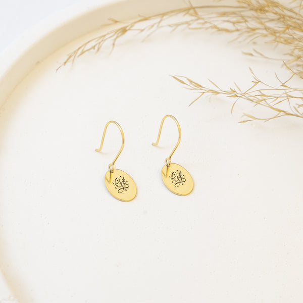 925 Sterling Silver Oval Initial Earrings