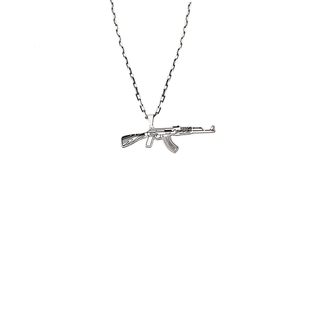 925 Sterling Silver Half Oxidized Chain Kalashnikov Necklace