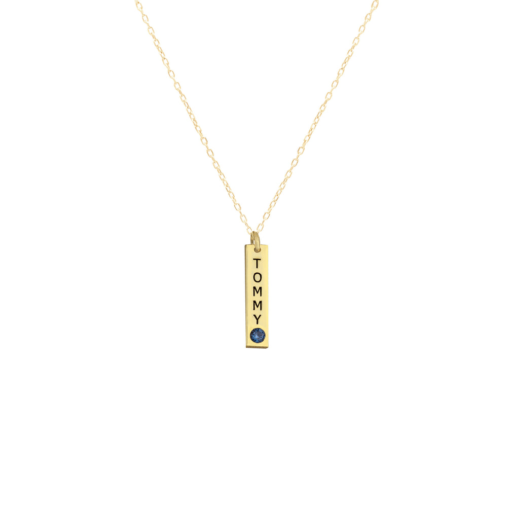 925 Sterling Silver Personalized Tiny Bar Tag Necklace With Birthstone