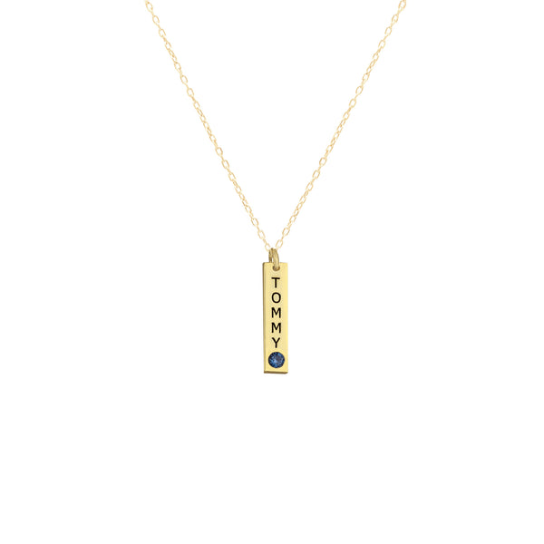 925 Sterling Silver Personalized Tiny Bar Tag Necklace With Birthstone