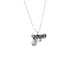 925 Sterling Silver Chain Link Gun Pistol Necklace