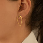 925 Sterling Silver Figaro Chain Triangle Stud Earring,