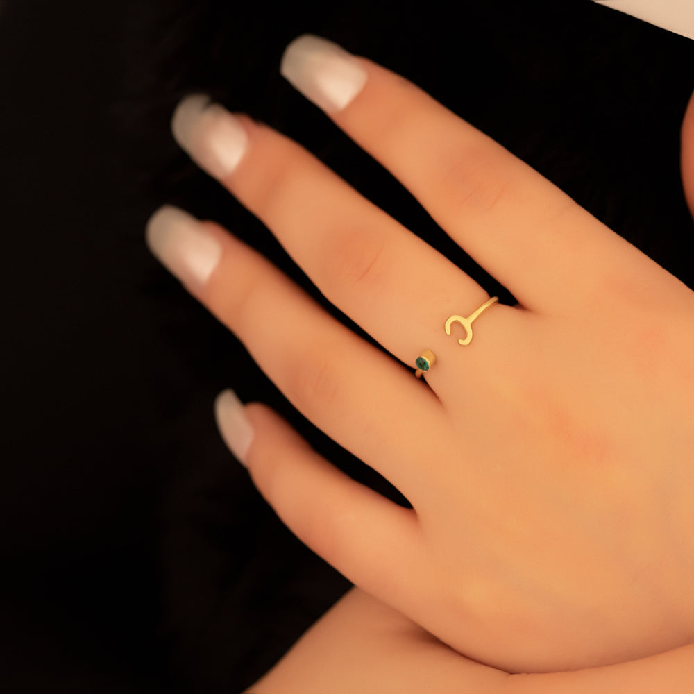 925 Sterling Silver Adjustable Initials Ring With Birthstone