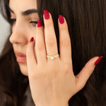 925 Sterling Silver Kenarlari 3 Sira Crystal Pave 6 Tirnakli Tek Taş Ring
