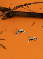 925 Sterling Silver Enamel Black Bat Studs