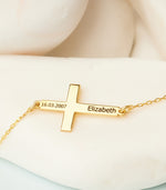 925 Sterling Silver Personalized Sideways Cross Name Necklace