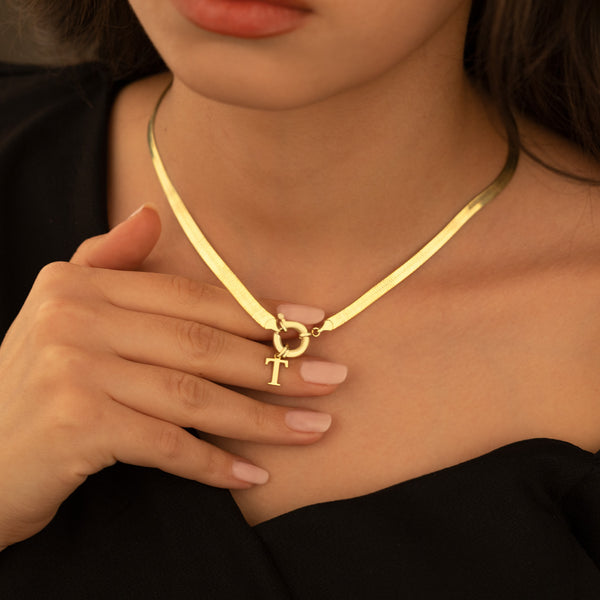 925 Sterling Silver Snake Layered Chain With Initial(Zi̇nci̇ri̇ Cs40008)