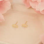 925 Sterling Silver 14K Solid Gold Geometric Horizontal Rectangle Stud Earrings