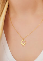 925 Sterling Silver Unique Gold Double Hexagon Necklace