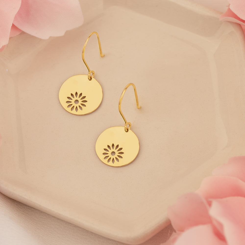 925 Sterling Silver 14K Solid Gold Flower Dangle Earrings
