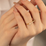 925 Sterling Silver Solitaire Crystal Pave Bar Ring Square