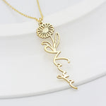 925 Sterling Silver Birth Flower Name Necklace