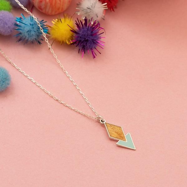 925 Sterling Silver Enamel Diamond And Triangle Necklace