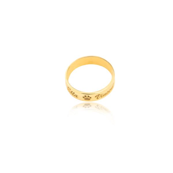 925 Sterling Silver Two Name And Paw & Name Ring 4Mm