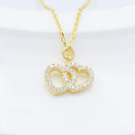 925 Sterling Silver Double Heart Necklace With Cz Diamond