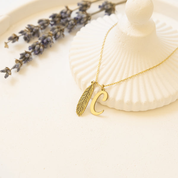 925 Sterling Silver Initial With Leaf Necklace
