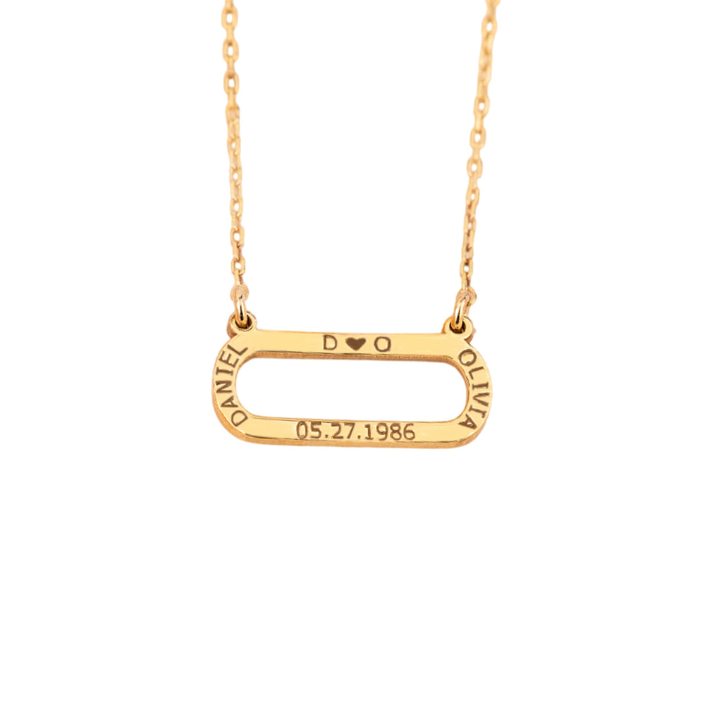 925 Sterling Silver 14K Solid Gold Minimalist Rectangle Anniversary Necklace