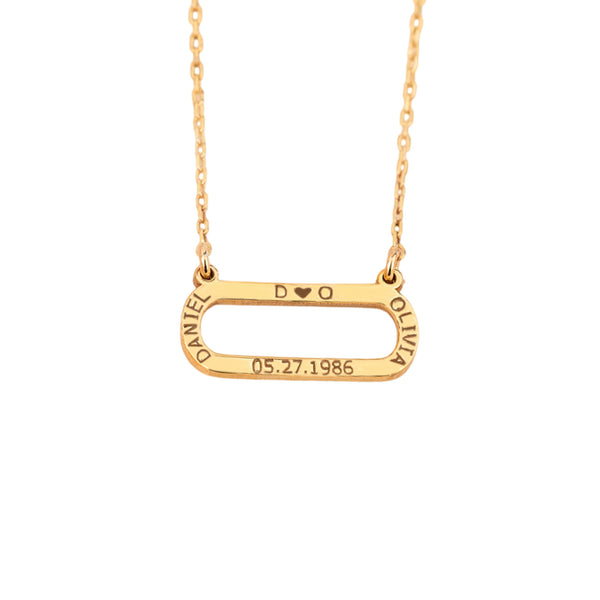 925 Sterling Silver 14K Solid Gold Minimalist Rectangle Anniversary Necklace