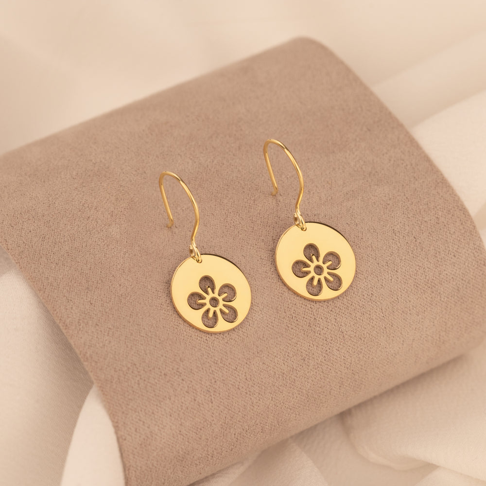 925 Sterling Silver 14K Solid Gold Daisy Dangle Earrings