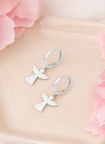 925 Sterling Silver Angel And Wings Hoop Earrings