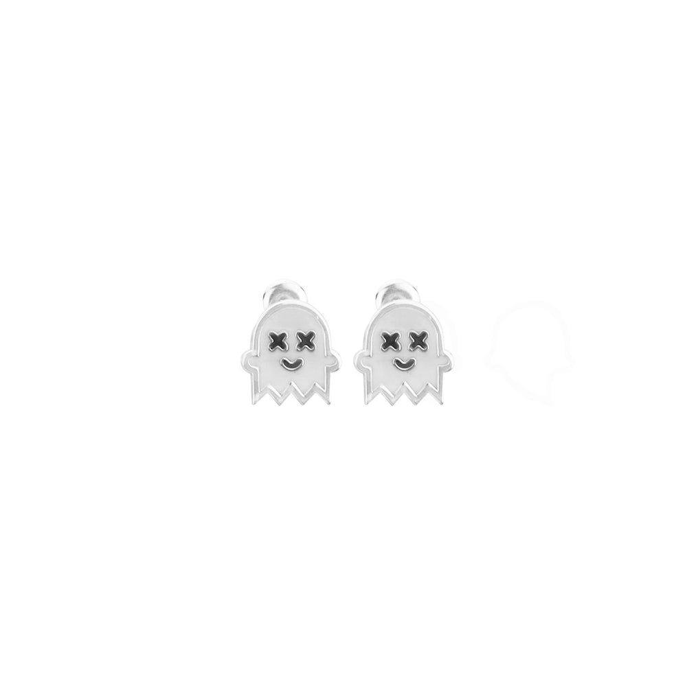 925 Sterling Silver Enamel Ghost Tiny Studs 3