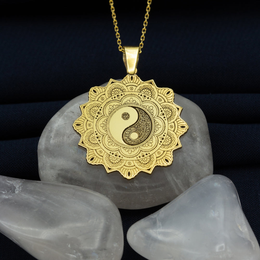 925 Sterling Silver Life Of Flower Mandala With Yin Yang Necklace