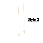 925 Sterling Silver Threader Hollow Cross Dangle Earring