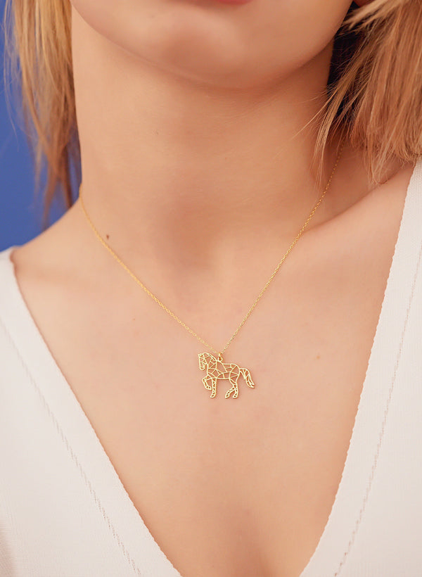 925 Sterling Silver Origami Horse Necklace