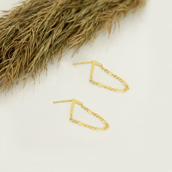 925 Sterling Silver Figaro Chain Triangle Stud Earring,