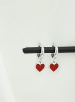 925 Sterling Silver Red Heart Earring 398