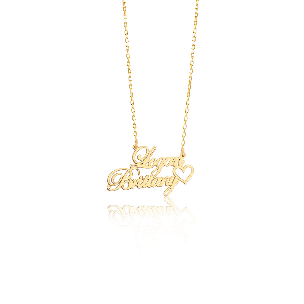 925 Sterling Silver Two Name With Heart Necklace