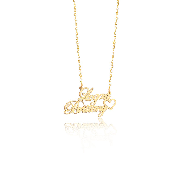 925 Sterling Silver Two Name With Heart Necklace