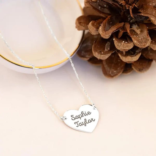 925 Sterling Silver İki Personalized Custom Name Heart Necklace