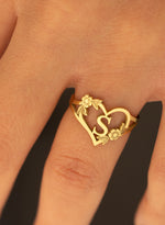 925 Sterling Silver Custom Initials Letter Heart And Flowers Rings