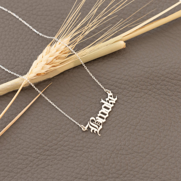925 Sterling Silver Old English Name Necklace
