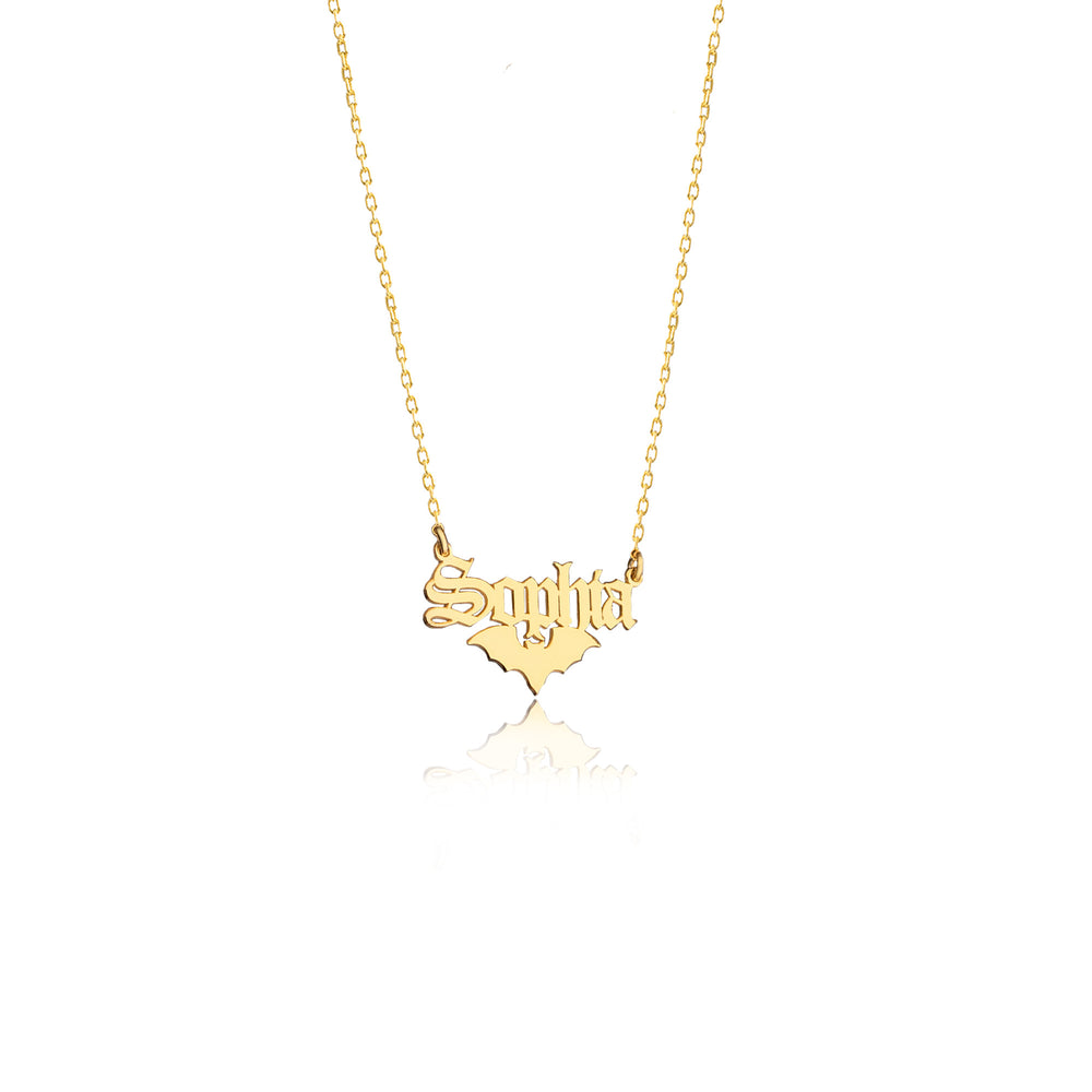 925 Sterling Silver Bat And Name Necklace