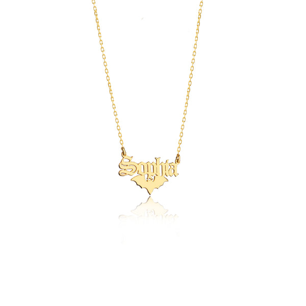 925 Sterling Silver Bat And Name Necklace