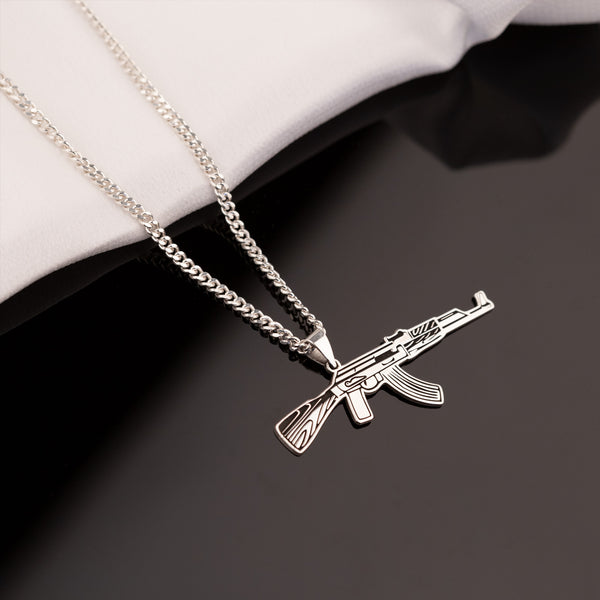925 Sterling Silver Curb Chain Submachine Gun Necklace