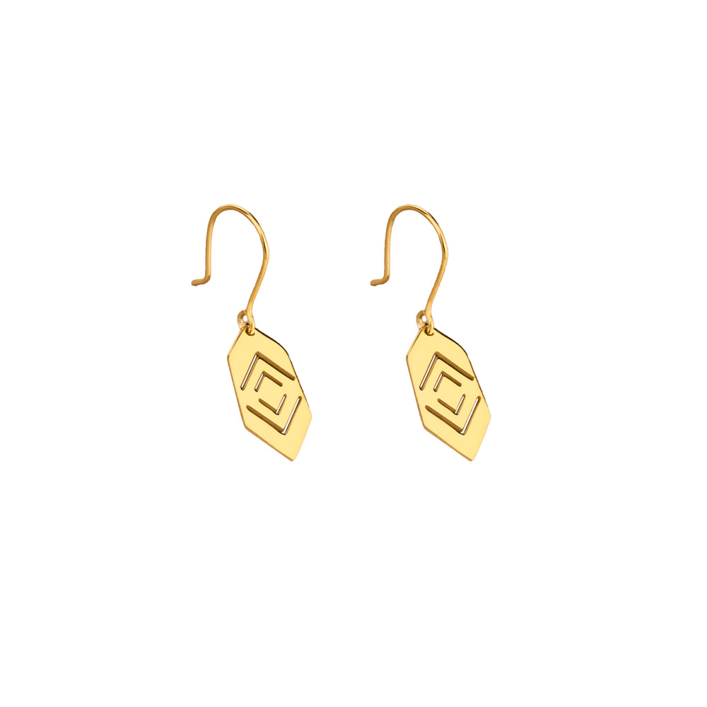 925 Sterling Silver 14K Solid Gold Diamond Shaped Hexagon Dangle