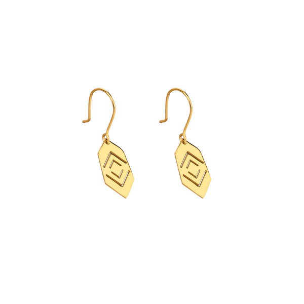 925 Sterling Silver 14K Solid Gold Diamond Shaped Hexagon Dangle