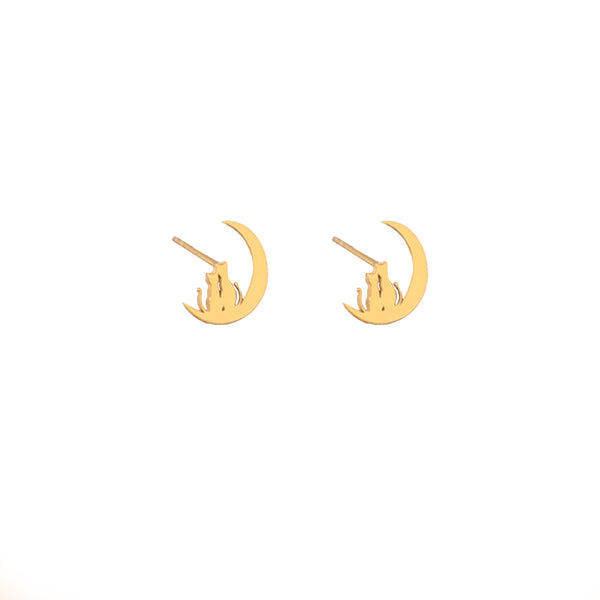925 Sterling Silver Cat Moon Studs