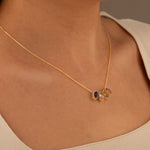 925 Sterling Silver Marki̇z Doğum Crystal Pave Necklace 4 Taş