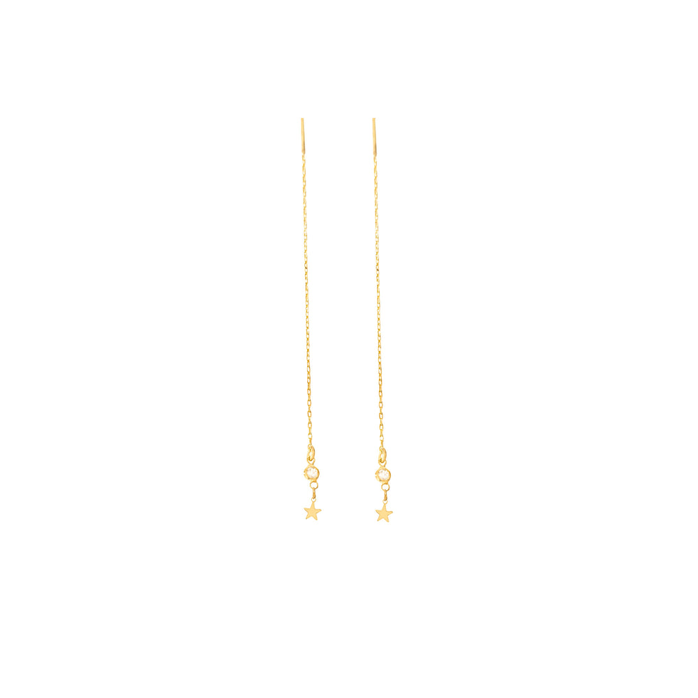 925 Sterling Silver Tiny Star Diamond Threader Earrings(Zi̇nci̇ri̇ Cs40090)