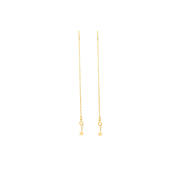 925 Sterling Silver Tiny Star Diamond Threader Earrings(Zi̇nci̇ri̇ Cs40090)